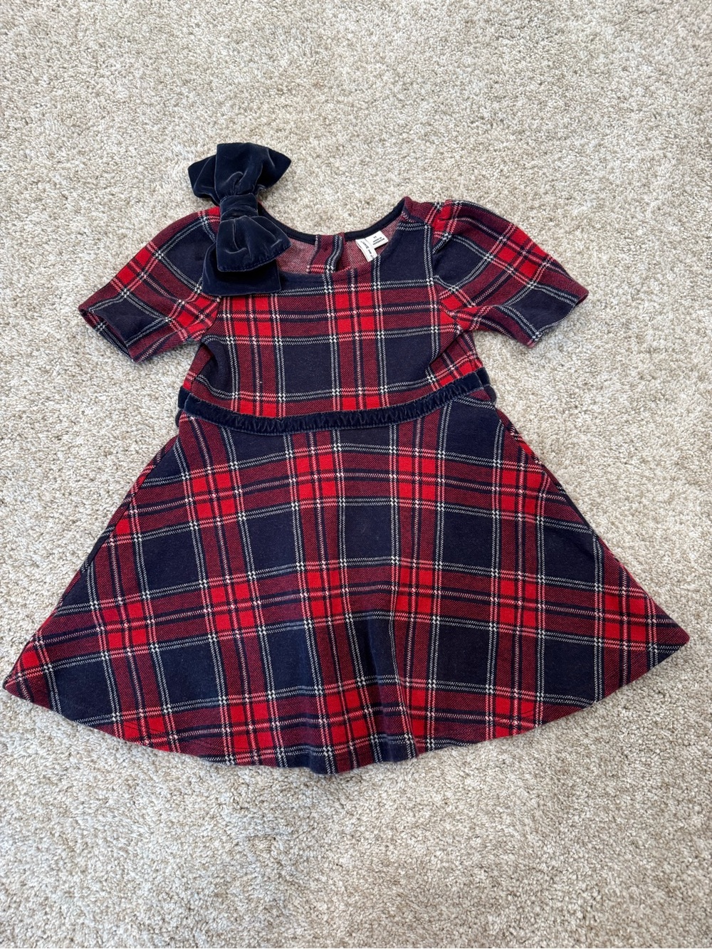 Girls' Janie and Jack Red & Navy Plaid Holiday Dress with Bow